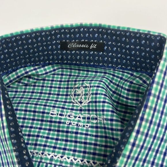 Bugatchi Cotton Gingham Plaid Flip Cuff Shirt - Picture 7 of 9
